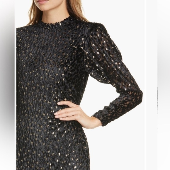 A.L.C. New Jane Velvet Long Sleeve Black Metallic Gold Mini Dress Size 14 - Picture 5 of 13